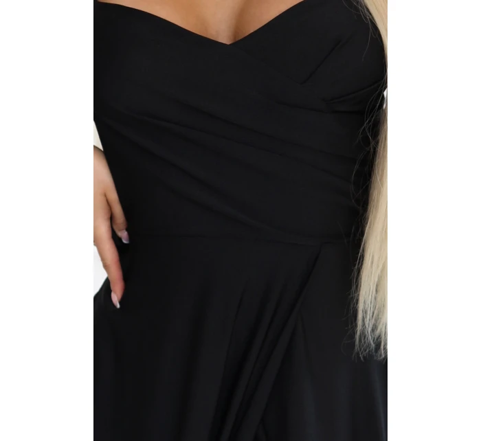 model 22015476 Dlouhé společenské šaty bez ramínek s rozparkem na nohou černé - numoco basic model 22015476 Dlouhé společenské šaty bez ramínek s rozparkem na nohou černé - numoco basic