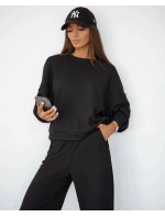 Čierna dámska súprava s vafľovou štruktúrou - mikina a nohavice (821108)
