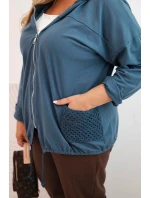 Dámská mikina Plus Size bavlněná oversize s dlouhým rukávem džínová modrá
