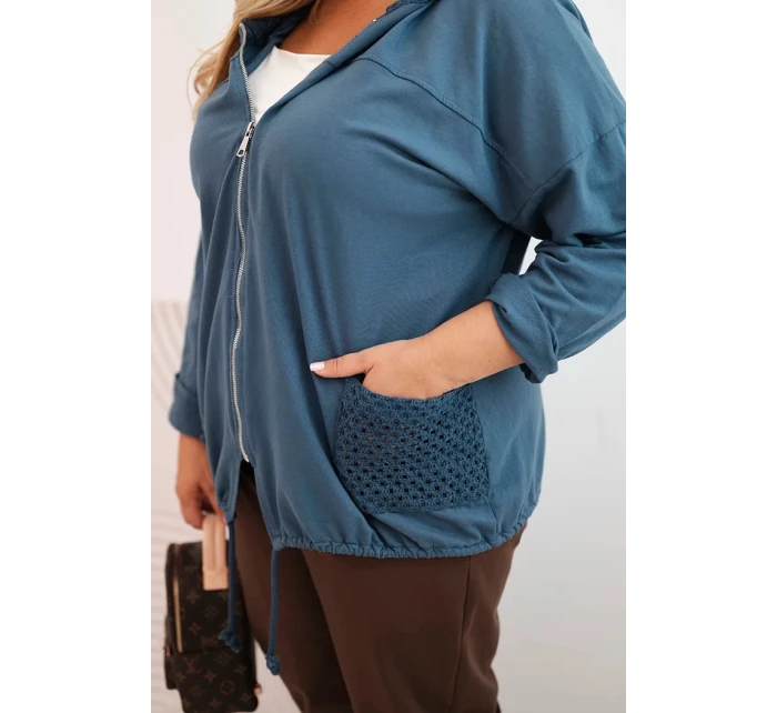 Dámská mikina Plus Size bavlněná oversize s dlouhým rukávem džínová modrá