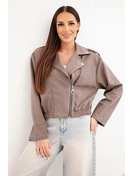 Dámská semišová viskózová bunda s asymetrickým zipem fango zelená