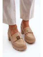 Dámské polobotky na masivním podpatku s ozdobou Beige model 21655247 - Boto