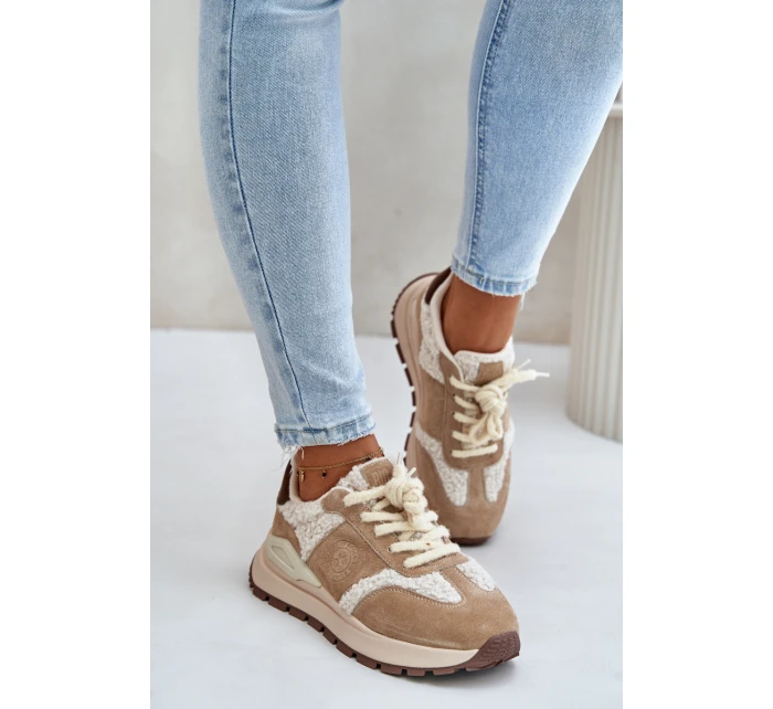 Ocieplane Sneakersy Damskie Skórzane Big Star OO274A317 HI-POLY SYSTEM Beżowe Ocieplane Sneakersy Damskie Skórzane Big Star OO274A317 HI-POLY SYSTEM Beżowe