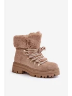 Sznurowane Trapery Damskie Z Futerkiem Ciemnobeżowe Vaminia Sznurowane Trapery Damskie Z Futerkiem Ciemnobeżowe Vaminia