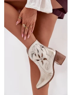 Dámské s otevřenou síťovinou z přírodní kůže na podpatku  zlaté model 21713128 - Zazoo