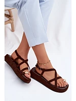 Sandály na platformě s zlatým detailem čokoládové model 22111363 - Boto