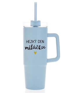 HOT DAY FOR LOVE - svetlomodrý cestovný termohrnček s priehľadným viečkom 900 ml