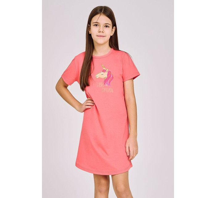 Dievčenská nočná košeľa Mila ružová s jednorožcom