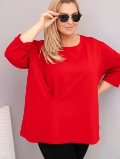 Dámska blúzka plus size s bavlnou, dlhými rukávmi a riasením červená