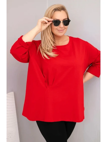 Dámska blúzka plus size s bavlnou, dlhými rukávmi a riasením červená
