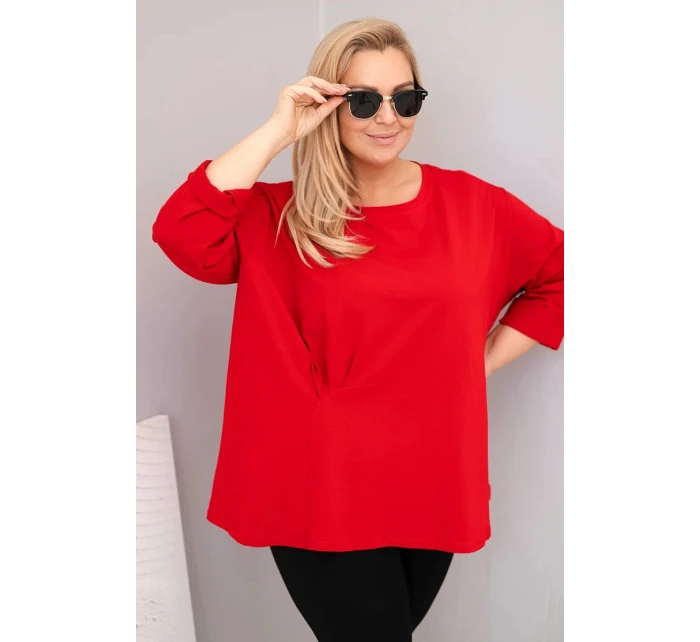 Dámska blúzka plus size s bavlnou, dlhými rukávmi a riasením červená