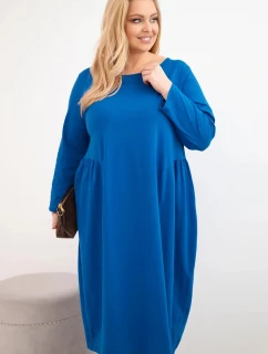 Dámske plus size bavlnené šaty s dlhými rukávmi a nariasením v páse