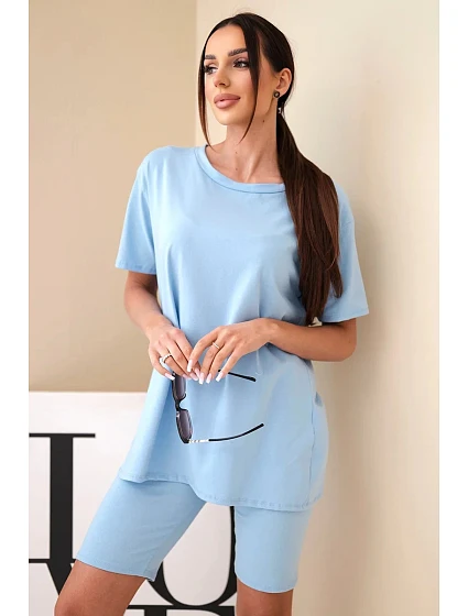 Dámský bavlněný komplet s krátkým rukávem a šortkami žlutý