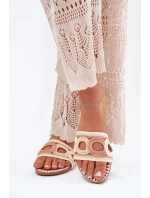 Szydełkowe Klapki Damskie Na Płaskim Obcasie Beżowe Nirina