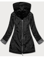 Čierna dámska bunda s ozdobnými manžetami (BR8079-1)