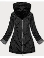 Čierna dámska bunda s ozdobnými manžetami (BR8079-1)