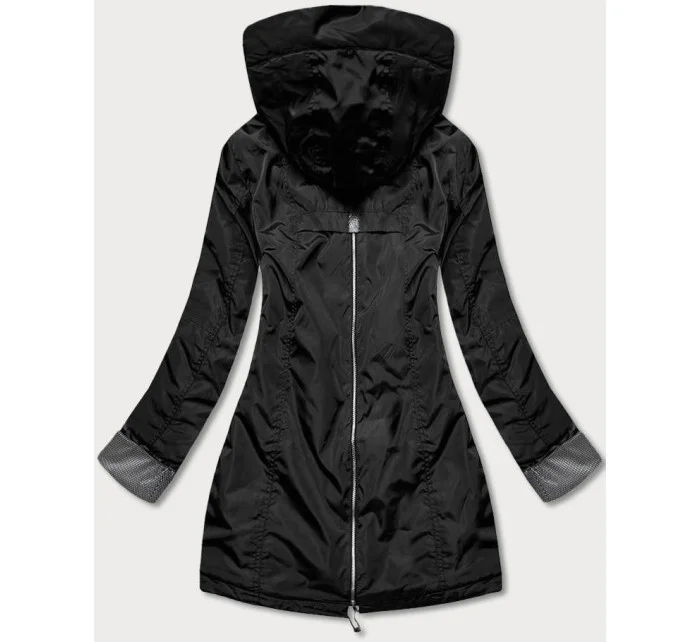 Čierna dámska bunda s ozdobnými manžetami (BR8079-1)