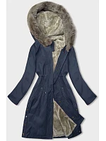 Tmavě modrá dámská bunda parka s kožešinou model 21246247 - J.STYLE Tmavě modrá dámská bunda parka s kožešinou model 21246247 - J.STYLE