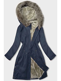 Tmavě modrá dámská bunda parka s kožešinou model 21246247 - J.STYLE