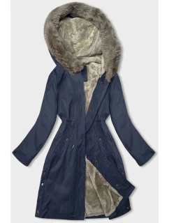 Tmavě modrá dámská bunda parka s kožešinou model 21246247 - J.STYLE
