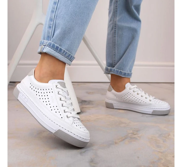 Rieker W RKR642 biele kožené ažurové topánky