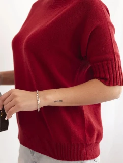 Dámský svetr z viskózy s krátkým rukávem bordový