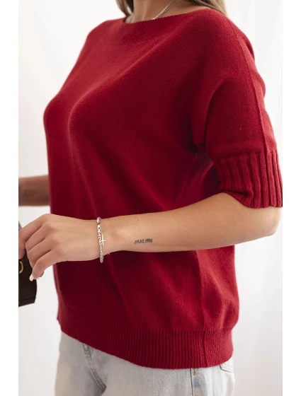 Dámský svetr z viskózy s krátkým rukávem bordový Dámský svetr z viskózy s krátkým rukávem bordový