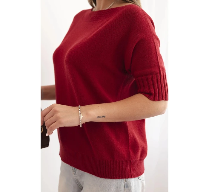 Dámsky viskózový sveter s krátkym rukávom bordovej farby
