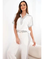 Dámska maslová súprava s polokošeľou a širokými nohavicami sivá