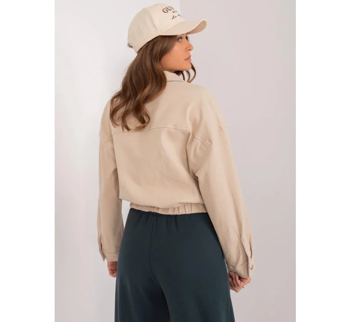 Dámska béžová džínsová bunda nadrozmernej veľkosti (F3968) Dámska béžová džínsová bunda nadrozmernej veľkosti (F3968)