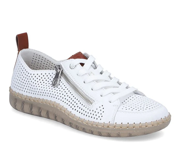 Dámske kožené ažurové biele poltopánky Rieker N2405-80