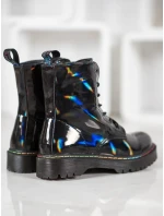 Designové kotníčkové boty černé dámské na plochém podpatku Designové kotníčkové boty černé dámské na plochém podpatku