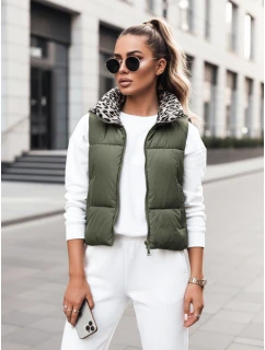 Dámská přechodná krátká prošívaná zelená vesta Dstreet model 21994801 - FashionStreet