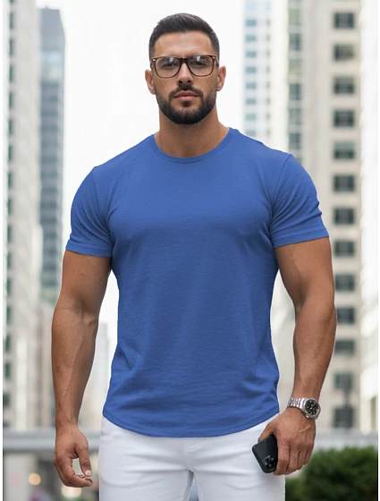 Tshirt męski basic niebieski model 22216273 - FashionStreet