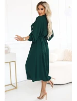model 21402432 Midi košilka se zlatými knoflíky a vázáním zelená - numoco basic model 21402432 Midi košilka se zlatými knoflíky a vázáním zelená - numoco basic
