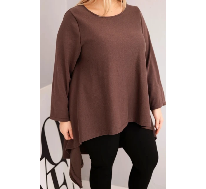 Dámska bavlnená tunika v nadmernej veľkosti s asymetrickým strihom hnedá Dámska bavlnená tunika v nadmernej veľkosti s asymetrickým strihom hnedá