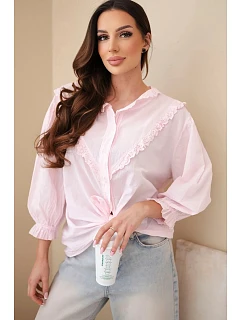 Dámske bavlnené tričko s čipkou a kravatami candy pink