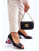 Kožené lodičky s ozdobným podpatkem Boty Černá model 21615894 - Boto