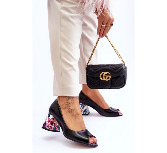 Kožené lodičky s ozdobným podpatkem Boty Černá model 21615894 - Boto