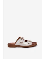 Kožené Ploché Pantofle S Přezkami Zlaté model 21686316 - Zazoo Kožené Ploché Pantofle S Přezkami Zlaté model 21686316 - Zazoo