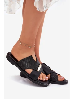 Dámské Pantofle Na Plochém Podpatku S Ozdobným Detalem model 21697192 Černé - VINCEZA