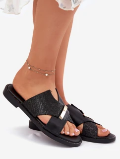 Damskie Klapki Na Płaskim Obcasie Z Ozdobnym Detalem Vinceza 17385 Czarne