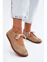 Kožené Semišové Baleríny Barefoot na Šněrování Zazoo 021 Béžové