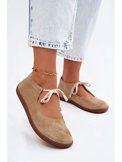 Kožené Semišové Baleríny Barefoot na Šněrování Zazoo 021 Béžové