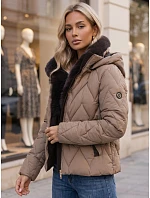 Dámská zimní prošívaná bunda s odnímatelným límcem, béžová, FashionStreet TY6085 Dámská zimní prošívaná bunda s odnímatelným límcem, béžová, FashionStreet TY6085