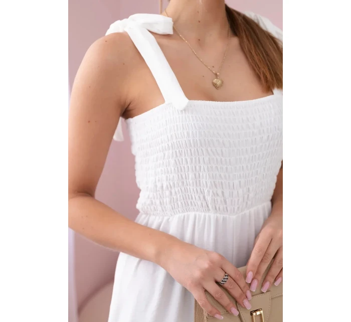 Overal na ramínka s volánkovým topem ecru