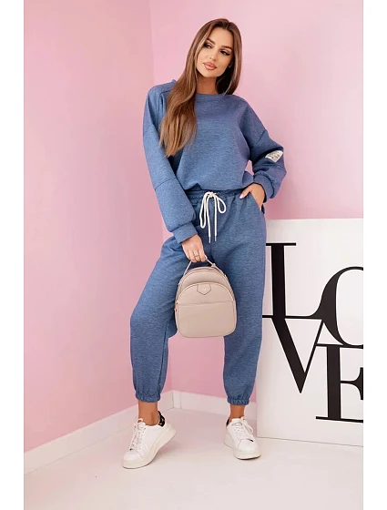 Komplet teplákové + kalhoty máslová látka denim melír Komplet teplákové + kalhoty máslová látka denim melír
