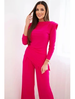Dámska bavlnená súprava s blúzkou a širokými nohavicami fuchsiová