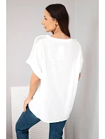 Dámská bavlněná oversize halenka s kapsou a model 22214673 bílá - K-Fashion
