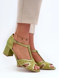 Sandały Skórzane Damskie Na Obcasie Maciejka 06551-09 Limonkowe
